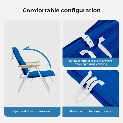 Vista 6 de SUNNYFEEL Silla de playa plegable, respaldo de silla de playa con reposabrazos y cojín de madera, silla de campamento ligera resistente para playa