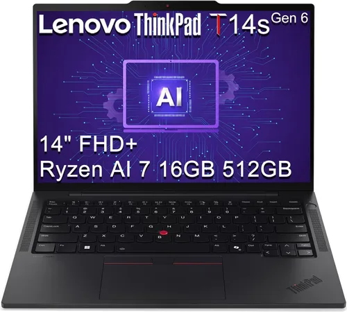 Vista 10 de Lenovo ThinkPad T14 S G6, 14" FHD+, Ryzen AI 7 PRO 350, DDR5 de 16 GB, SSD