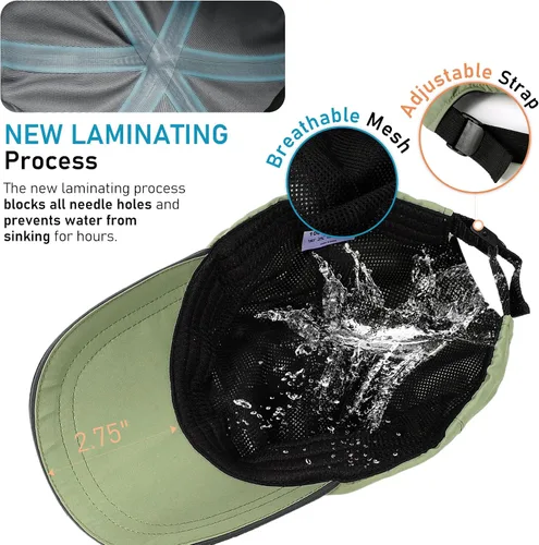 Vista 69 de Gorra de béisbol impermeable para hombre, sombrero de lluvia plegable para correr al aire libre, sombrero de pesca solar
