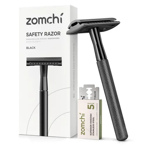 Vista 14 de ZOMCHI Maquinilla de afeitar de seguridad de doble filo para hombres y mujeres, maquinilla de afeitar de metal con 5 cuchillas de afeitar de Navaja