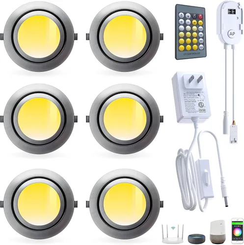 Vista 11 de Luces LED de disco empotradas con cable debajo del gabinete, iluminación regulable, bombilla halógena de 2.4 pulgadas con recorte, accesorios de luz
