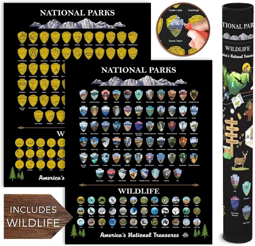 Vista 3 de Bright Standards Póster de los parques nacionales para raspar mapa de Estados Unidos [incluye vida silvestre], mapa de parques nacionales, mapas