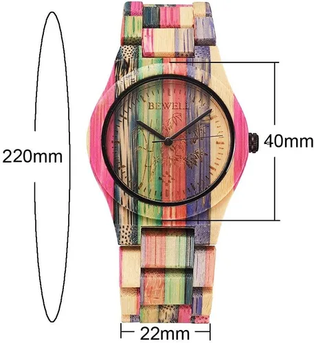 Vista 2 de Reloj de madera hecho a mano Reloj de madera de bambú colorido natural reloj de pulsera analógico de cuarzo rosa rojo