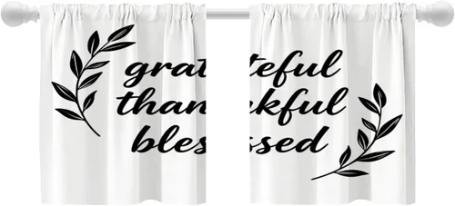 Vista 22 de Shrahala Cortinas blancas S inspiradoras para ventanas de cocina, cortinas negras con palabras cristianas para cafetería, cortinas opacas