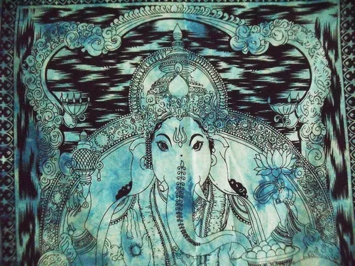 Vista 3 de Traditional Jaipur Póster de Lord Ganesha de teñido anudado, decoración de pared india, tapiz hippie, bohemio para colgar en la pared, decoración