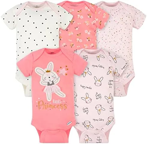 Vista 7 de Gerber Paquete de 5 mamelucos variados de manga corta para bebés niñas, Pequeña princesa bailarina