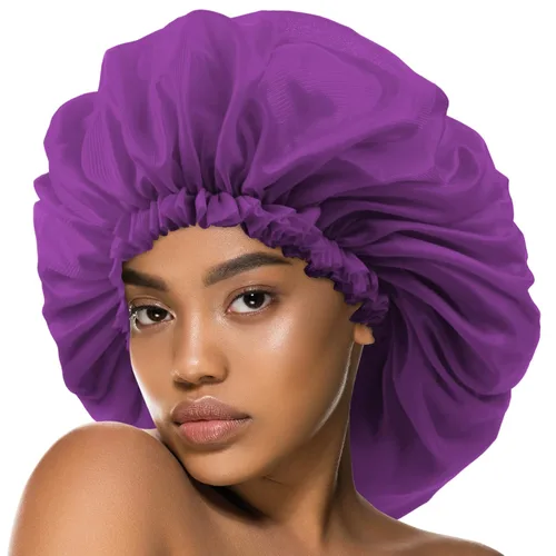 Vista 6 de Gorras de tratamiento de ricino de argán y negro, gorro de satén para dormir, accesorios para el cabello, gorras de ducha para mujeres Marrón