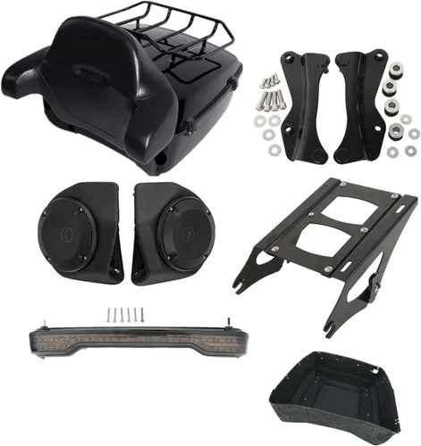 Vista 21 de Respaldo de Maletero de Equipaje King Tour Negro Brillante con Placa de Rack de Montaje Compatible con Harley Modelos Touring 2014-2025 Road Glide