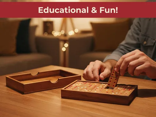Vista 4 de BSIRI Juego de dominó de madera para adultos, doble 6 juegos de dominó de madera gruesa clásica de color profesional, juego de dominó de viaje