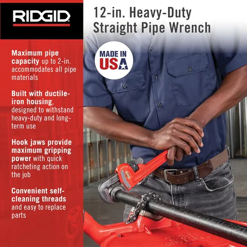 Vista 14 de RIDGID 31010 - Llave de tubería recta modelo 10 resistente, llave de fontanería de 10 pulgadas, color rojo, negro, 9.843 in (10 pulgadas)
