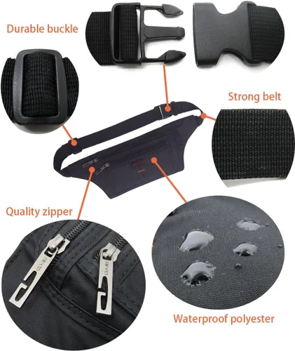 Vista 61 de Bolsa de cintura ultrafino con ranuras c/visualización para tarjeta de crédito, para deportes, aire libre, correr, caminar, viajes.