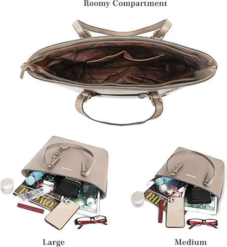 Vista 6 de Montana West Bolso de mano para mujer bolso de hombro de cuero vegano tamaño grande y mediano juego de 2 monederos