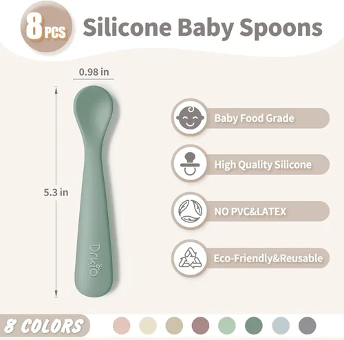 Vista 2 de DRKIO 8 piezas de silicona cucharas de bebé utensilios infantiles