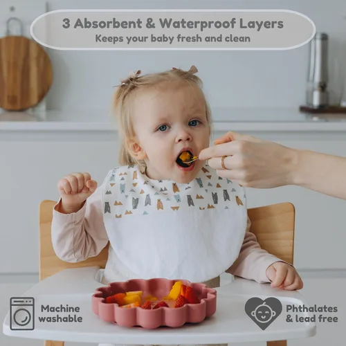 Vista 2 de Babero de gran tamaño para bebé, baberos impermeables extra grandes para niños de 6 a 24 meses, 100% algodón y bambú