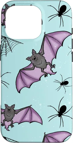 Vista 20 de iPhone 16 lindo vampiro murciélago decoración de Halloween para niñas púrpura y menta caso