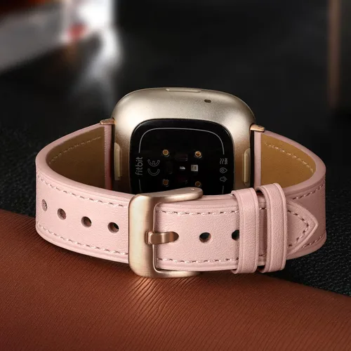 Vista 6 de Maledan Compatible con bandas Fitbit Sense/Fitbit Versa 4 para mujeres y hombres, correa de cuero genuino suave y transpirable, correa delgada