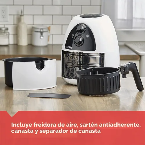 Vista 4 de Black + Decker HF110SBD freidora purificadora de 2 lt de acero inoxidable en color negro, Blanco