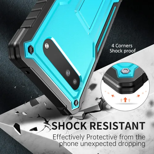Vista 5 de FITO Funda para Google Pixel 6A, funda resistente a prueba de golpes de doble capa con protector de pantalla de vidrio templado con soporte Azul