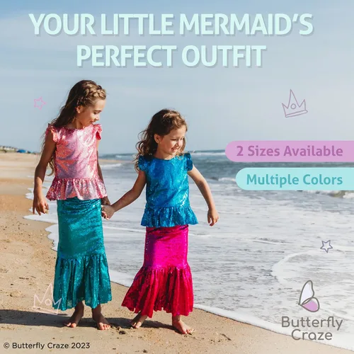 Vista 5 de Butterfly Craze Little Girl's Mermaid Costume, TopDress with Skirt - Perfect for Birthday Parties, Halloween, School Fairs