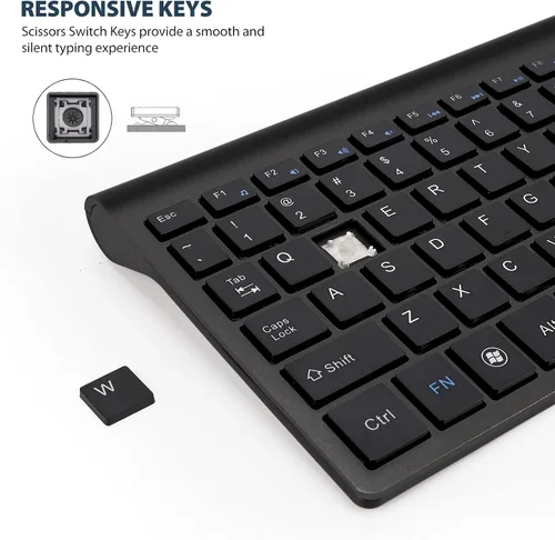 Vista 4 de Fonicer Ratón ergonómico vertical inalámbrico de 2.4 GHz y teclado Combo tamaño portátil ultrafino para PC, computadora de escritorio, laptop, Mac
