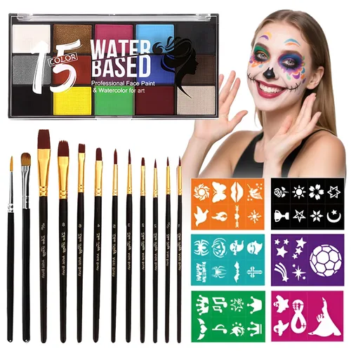 Vista 11 de SOVONCARE Kit profesional de pintura facial a base de aceite, juego de maquillaje de Halloween de 20 colores, kit de pintura facial profesional