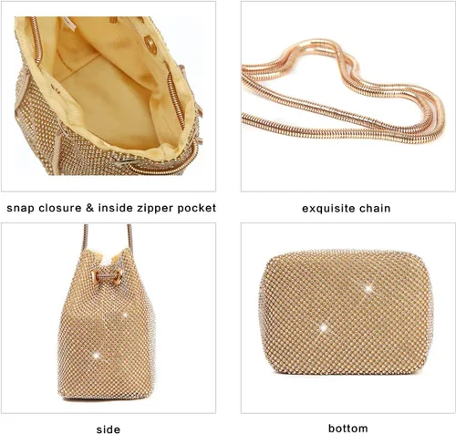 Vista 4 de Vgift Bolsa de cubo de lujo con diamantes de imitación, bolso de noche brillante para mujer