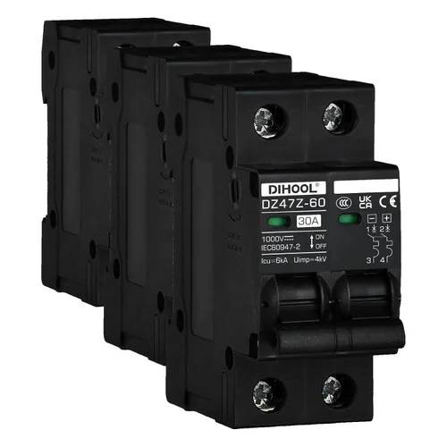 Vista 10 de DIHOOL Disyuntor DC Interruptor de desconexión solar de 100 amperios 2p 1000V para PV, UPS, batería de RV, montaje en carril DIN..