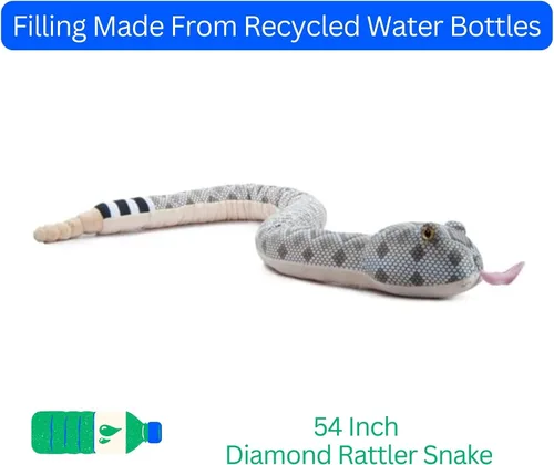 Vista 6 de The Petting Zoo Animal de peluche Diamond Rattler, regalos para niños, animales salvajes del zoológico Onez, juguete de peluche de serpiente de 54