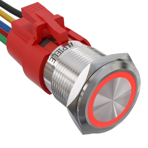Vista 28 de APIELE Interruptor de botón de bloqueo de 0.748 in, 12 V CC, anillo de halo de ojo de ángel LED de 0.74 pulgadas, 1NO1NC SPDT con enchufe de cable