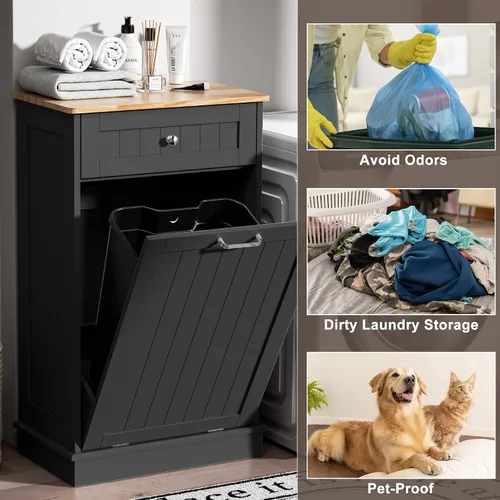 Vista 2 de Spurgehom Gabinete de Basura Inclinable de 13 Galones Bote de Basura de Cocina Oculto Gabinete de Basura y Reciclaje Independiente con Cajón Oculto
