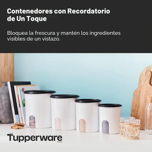 Vista 2 de Tupperware One Touch Reminder Canisters - Juego de 4 recipientes para almacenamiento de alimentos, apto para lavavajillas y sin BPA
