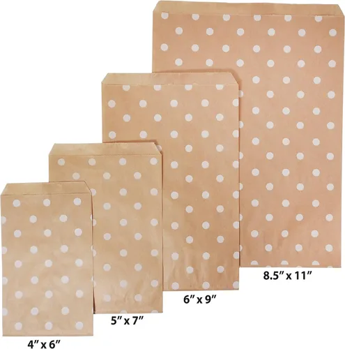Vista 8 de CuteBox Bolsas de regalo de papel plano blanco con lunares (5 x 7 pulgadas) para mercancía, manualidades, recuerdos de fiesta, venta al por menor