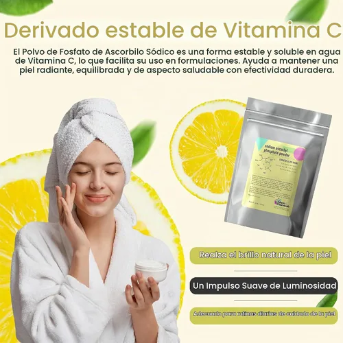 Vista 3 de Polvo SAP de fosfato de ascorbilo de sodio – Derivado estable de vitamina C, antioxidante para el cuidado de la piel DIY (1 onza/0.99 oz)