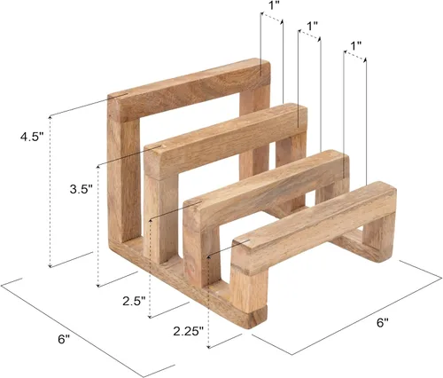 Vista 2 de Creative Co-Op - Soporte para tabla de cortar de madera de mango de 6 pulgadas con 3 secciones para cocina, natural