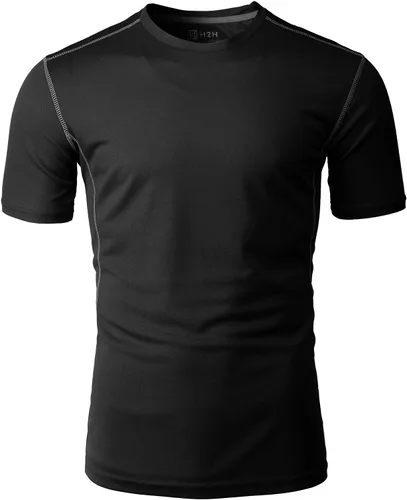 Vista 3 de H2H Camisetas de manga corta de compresión Cool Dry para hombre Cmtts263-negro