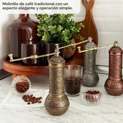 Vista 4 de Molinillo de café decorativo hecho a mano, molinillo de especias turco recargable, molinillo de café manual con mango, molinillo de café de metal