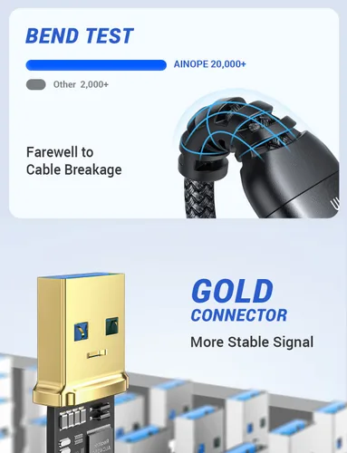 Vista 5 de AINOPE Cable USB a USB, cable USB 3.0 A a A macho a macho [nunca se rompe], cable tipo A de doble extremo compatible con cajas de disco duro, KVM