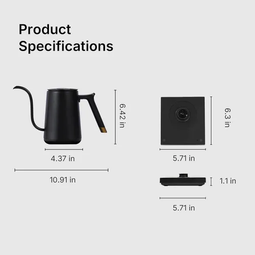 Vista 8 de TIMEMORE Fish Smart Hervidor Eléctrico de Café 600ML, Hervidor de Pico Curvo para Café y Té con Control de Temperatura Variable, Edición Hogar Negro
