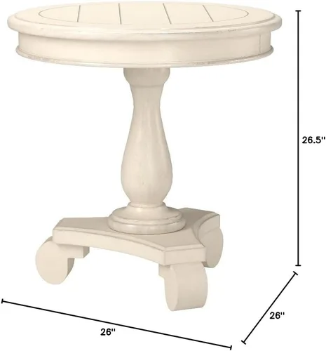 Vista 2 de Roundhill Furniture Rene Mesa auxiliar redonda de madera con pedestal, blanco antiguo