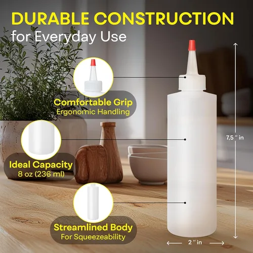 Vista 2 de BRIGHTFROM Botellas exprimibles para condimentos, 8 onzas, tapa superior roja, a prueba de fugas, para salsa de tomate, mostaza, jarabe, salsas