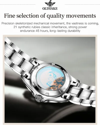 Vista 8 de OLEVS Relojes automáticos para mujer, de lujo, con diamantes de imitación, con cristales de zafiro, elegante, de acero de tungsteno, impermeable