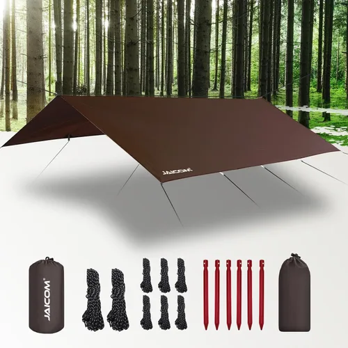 Vista 8 de JAICOM Lona Impermeable para Acampar - Toldo para Lluvia de Hamaca de 10X10 pies, Ultraligera y Portátil con Protección UV, Lona para Mochilero