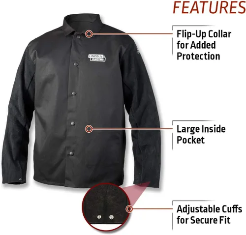 Vista 4 de Lincoln Electric chaqueta de soldadura unisex para adultos, tradicional de mangas de cuero divididas, color negro, talla mediana US