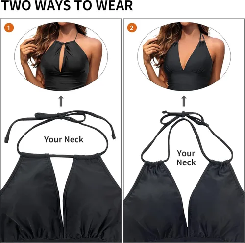 Vista 7 de SouqFone Traje de baño tankini de 3 piezas con cuello en V, control de abdomen y falda inferior de bikini (disponible en tallas grandes)