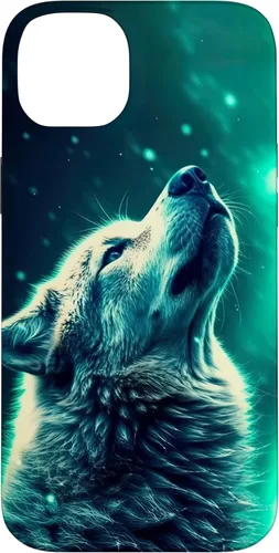Vista 15 de Howling Wolf in Night Green Northern Lights Wolves Dog Lover Case for iPhone 16