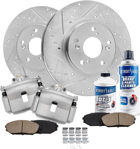 Vista 52 de Detroit Axle - Rotores de freno para Ford 2013-2019 Explorer Taurus Flex Lincoln MKT MKS, rotores de freno de disco ranurados perforados de repuesto