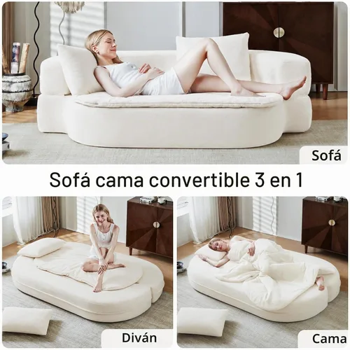 Vista 4 de Colchón plegable de espuma convertible de 79 pulgadas, sofá futón Beige