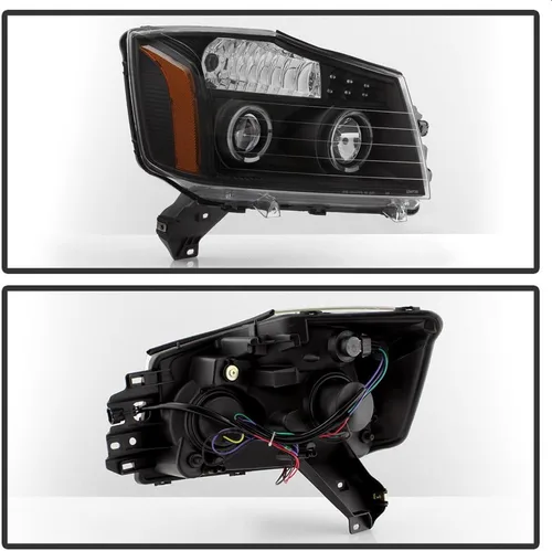 Vista 2 de AKKON - Faros de repuesto LED DRL de día con anillo doble halo y bisel negro para Nissan Titan Armada