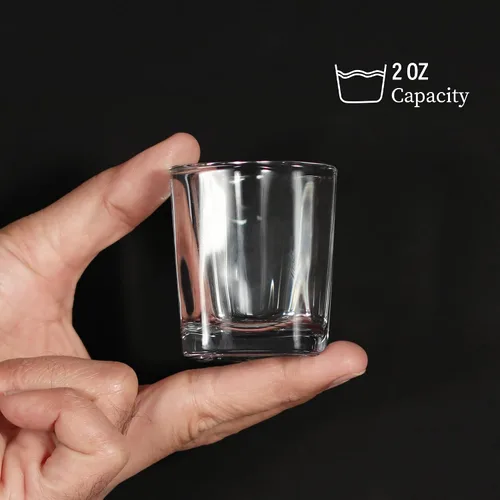 Vista 6 de QUAFFER Vasos de chupito cuadrados de base pesada de 2 onzas (juego de 4) – Vaso de chupito moderno – Vodka clásico de whisky vodka tequila Jerez
