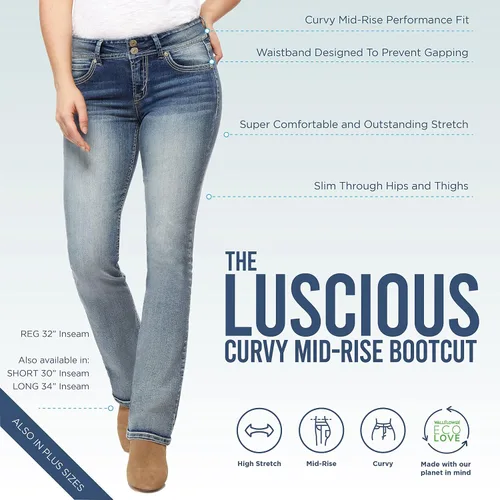 Vista 4 de WallFlower - Pantalones de mezclilla con curvas deliciosas y corte bota para mujer, denim elástico de cintura media, tallas inclusivas para jóvenes